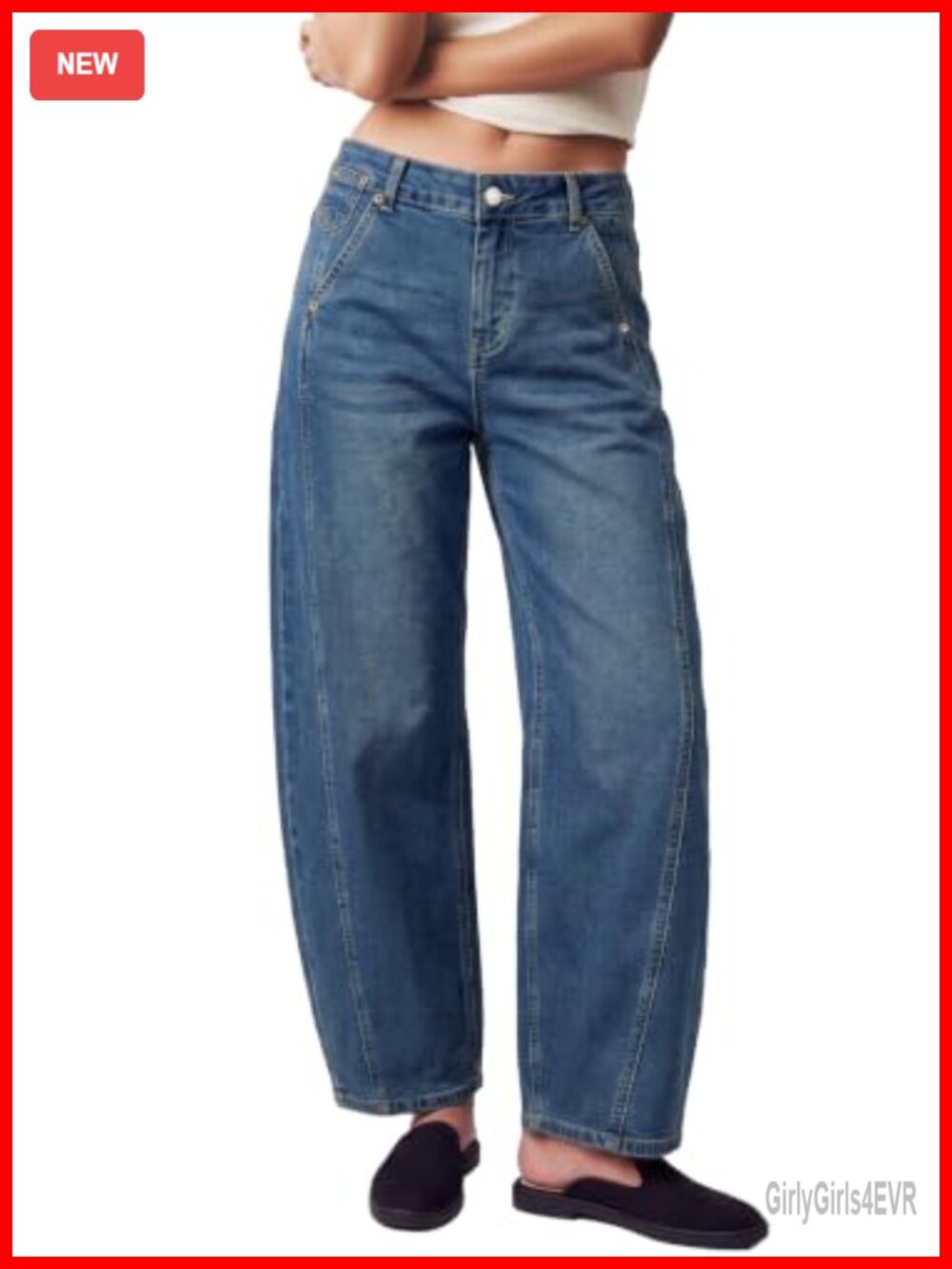 Barrel Jeans High Waist Baggy Cropped Stretch Denim Ankle Pants